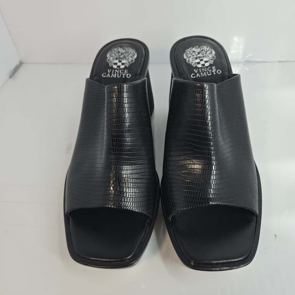 Vince Camuto Black Croco Wedge Mule Sandals Size 9M